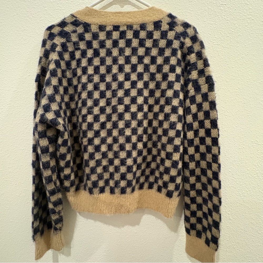 J. Crew Navy and Tan Checkered Cardigan NWT - Picture 4 of 5